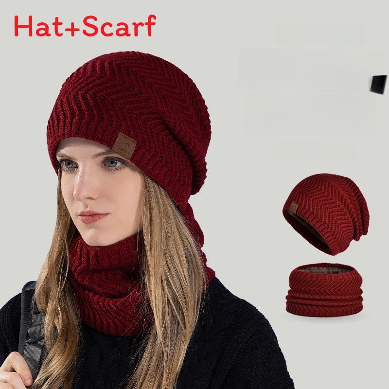 Knitted Winter Hat And Neck Warmer Set With Fleece Lining For Women Outdoor Cold Weather