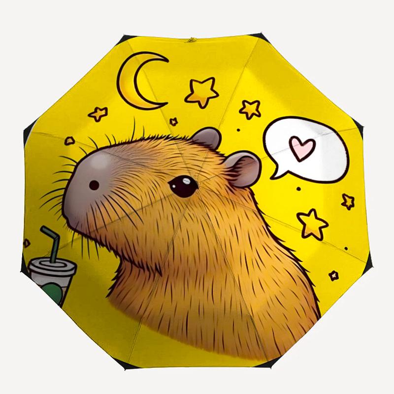 

1pc Capybara Nightly Auto-Fold Umbrella with One-Touch Open/Close - 8 Reinforced Ribs for Windproof Stability, yy251118208