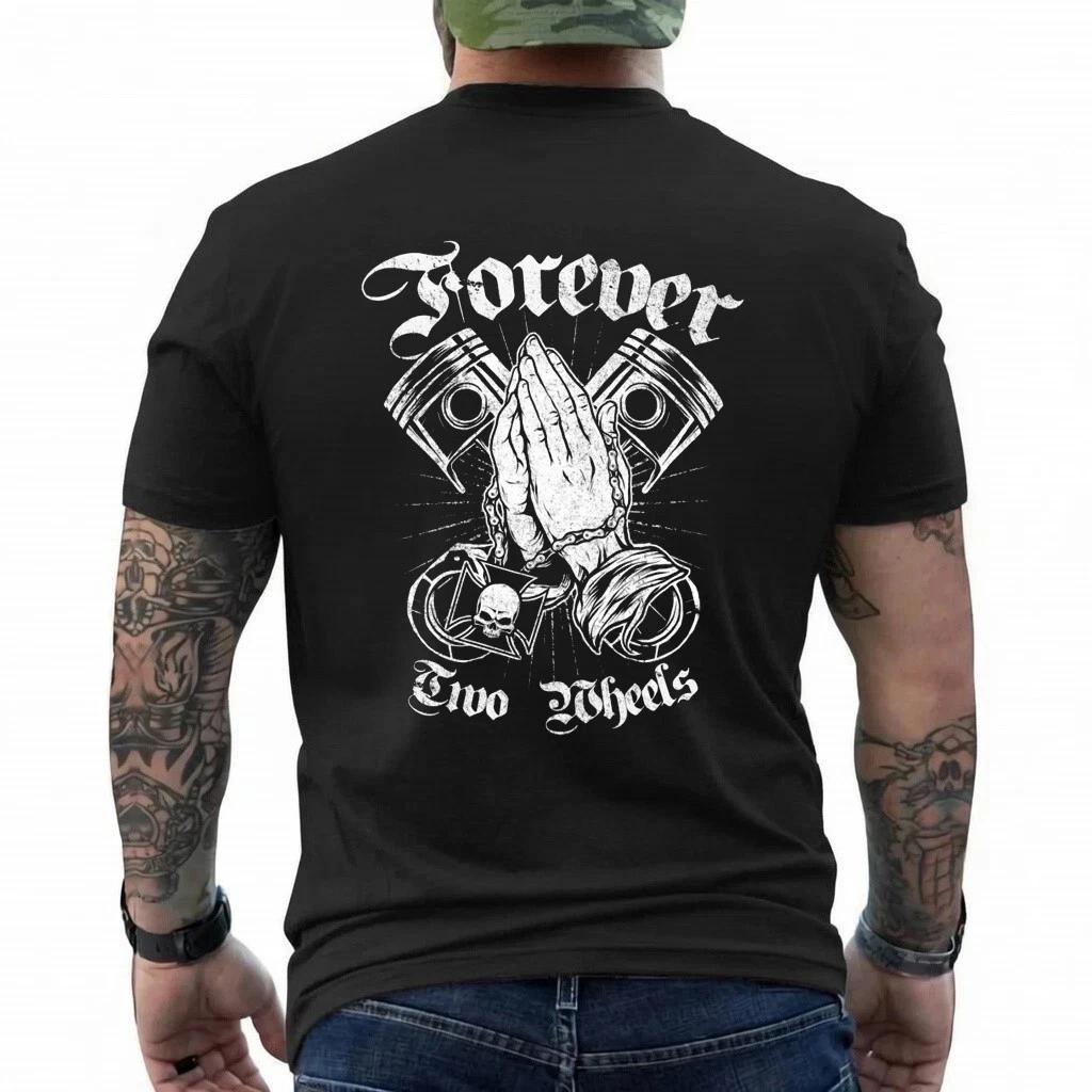 Forever Two Wheels T-Shirt Praying Hands Motorcycle Biker Graphic Tee 3XL