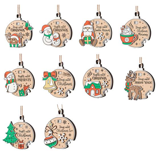 Xmas Countdown Sign Wooden Days Until Christmas Ornament Rustic Hanging Advent Calendar for Mantel Christmas Tree Decoration