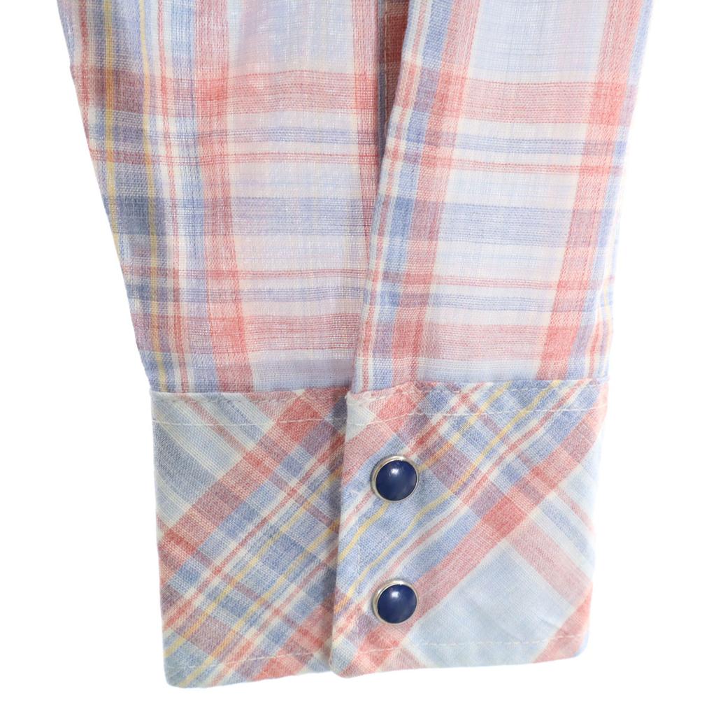 Wrangler 70s Vintage Check Pattern Long Sleeve Western Shirt Light Blue Men's Used