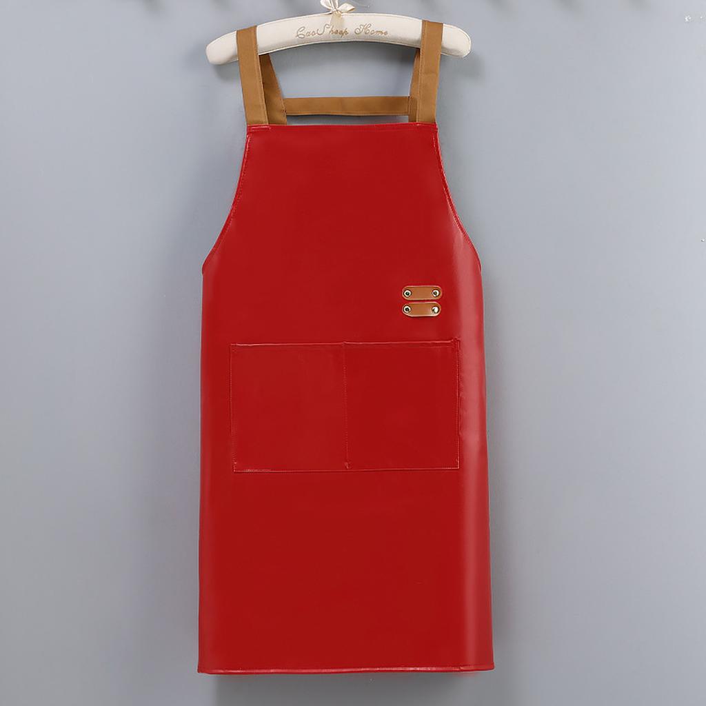 Adjustable PU Leather Apron with Pocket Waterproof Pinafore Oil Resistant Apron for Home Cooking and Kitchen Cleaning