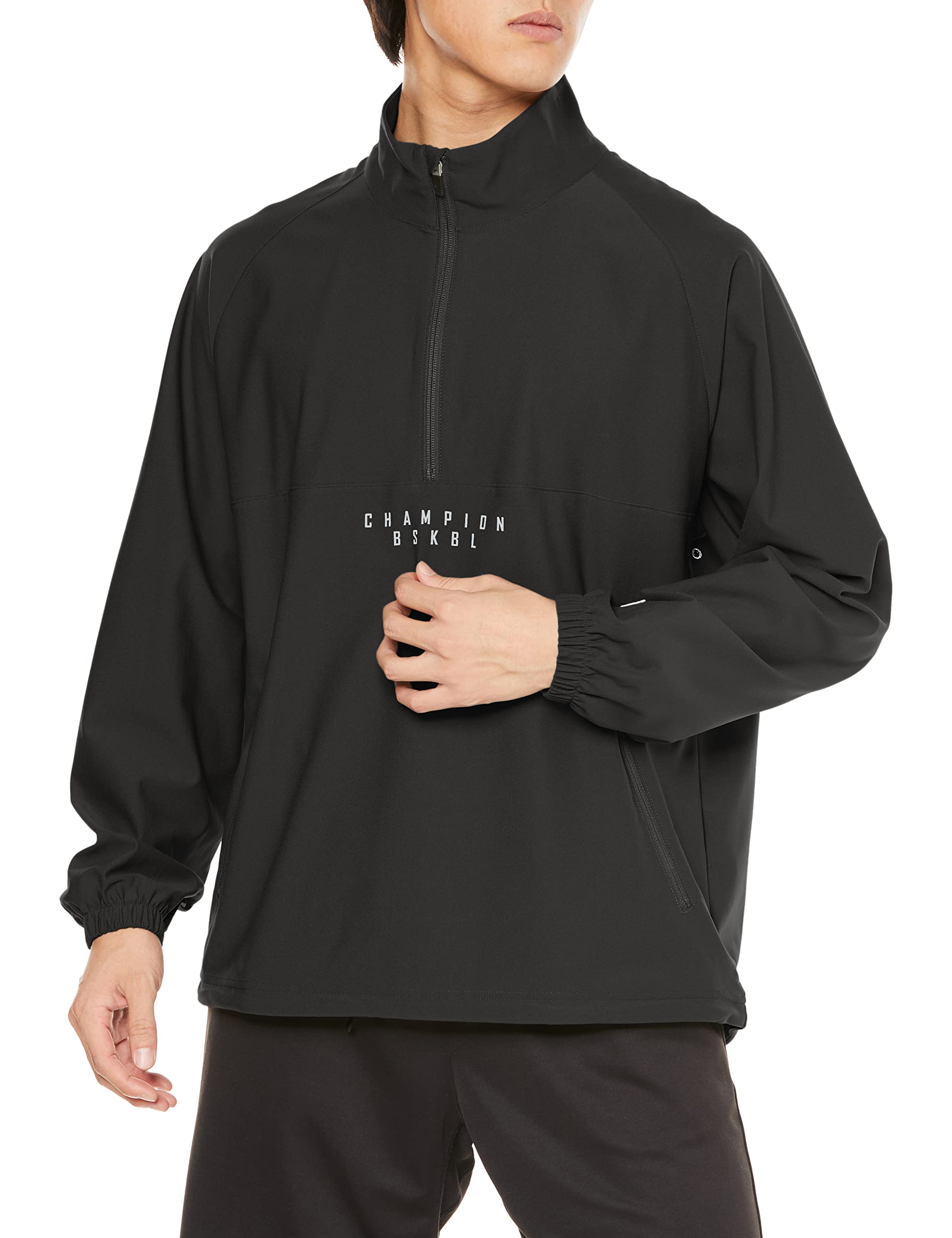 

Long Water One Point Half Zip S [Champion] T-Shirt, Sleeve, Stretch, Repellent, Logo, Shirt, C3-WBC42, Men s, Black, чорний