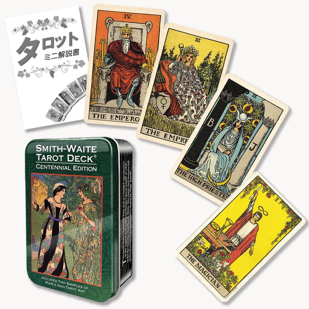 Smith-Waite Centennial Tarot in a Tin, 78 Mini-Size Tarot Cards, Authentic, with Japanese Instructions.