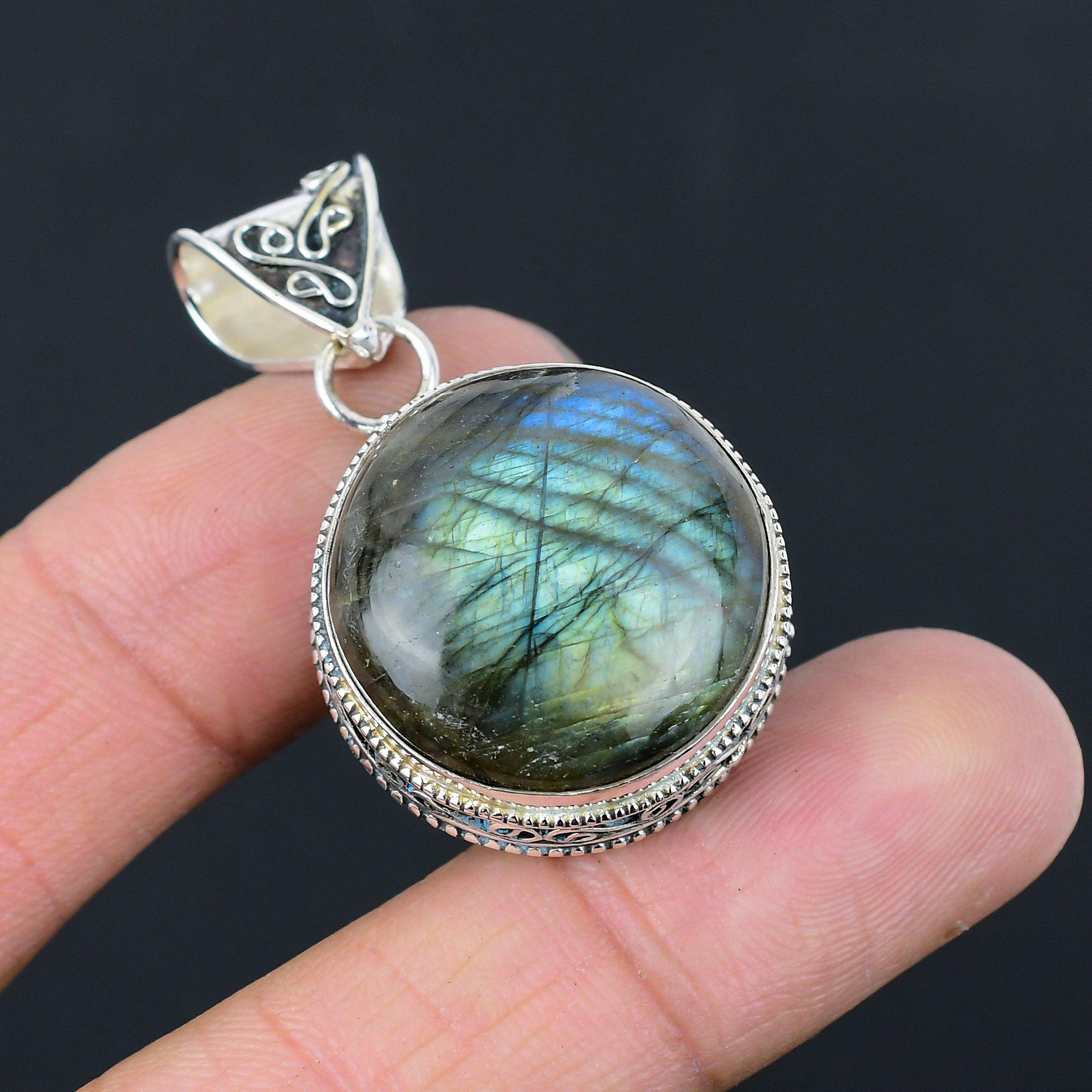 Скидка ко Дню дочерей Лабрадорит Драгоценный камень 925 стерлинговое серебро Жена Подвеска Украшение