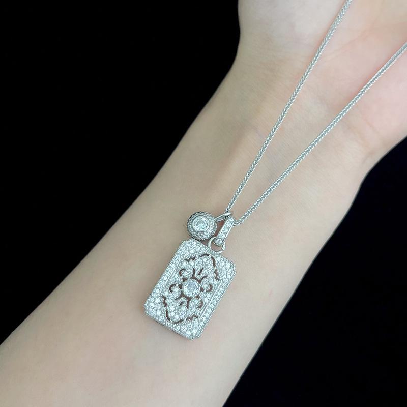 925 Sterling Silver Vintage Diamond Pendant Necklace – French Retro Court Style for Women