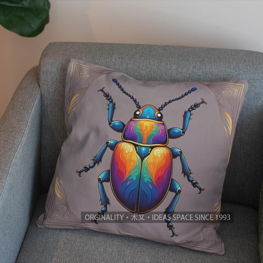 2D Colorful Beetle Pattern Decorative Pillow Cover Pattern Cushion Cover Suitable For Sofa Bedroom Car Pillow Cover