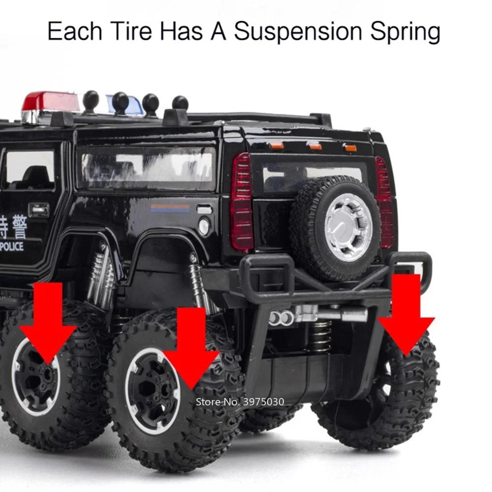 1:32 Hanma M-Terrain Off-road Police Cars Models Toy Rubber Tires Light Music Vehicles 6 Doors Opened Car Boys Decoration Gifts