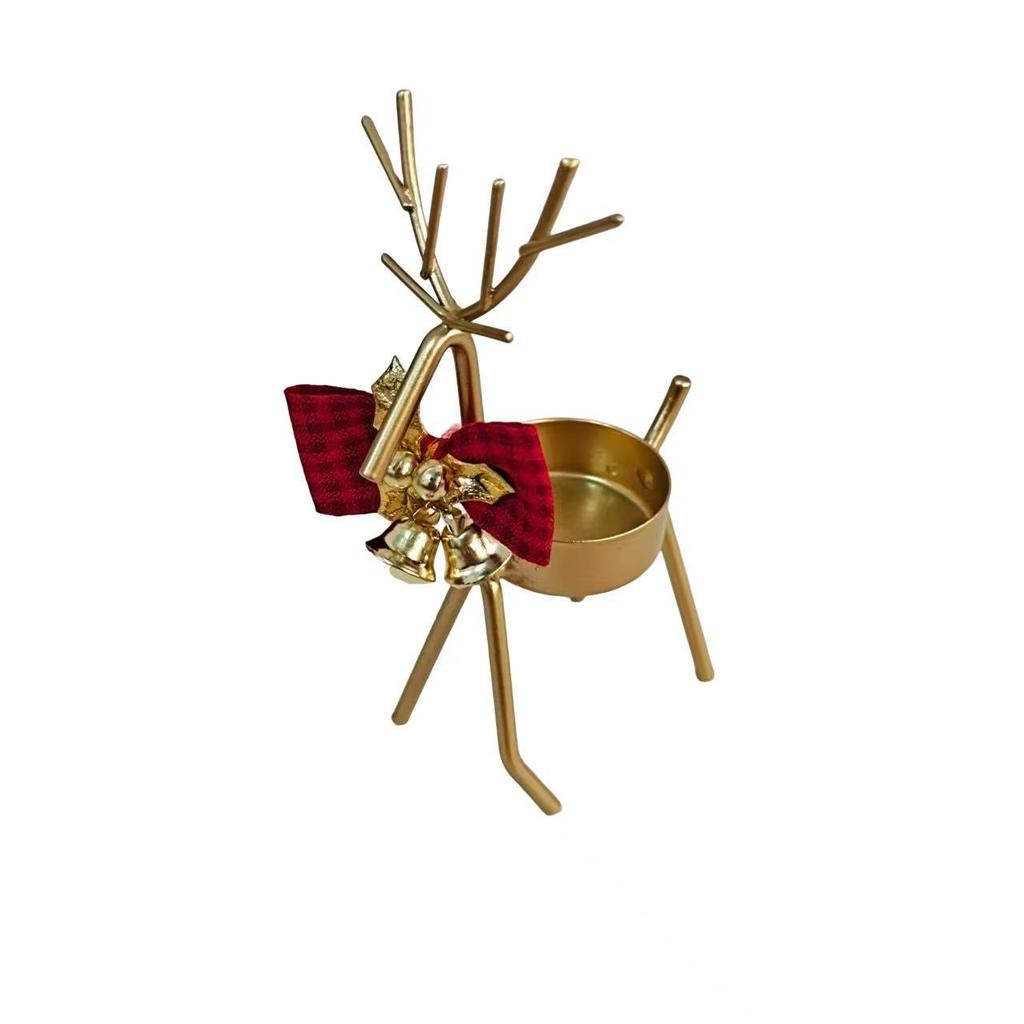 Christmas Bell Bow Metal Candle Holder Festive Reindeer Table Centerpiece for Holiday Decor Rustic Iron Craft