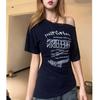 Pure desire style design slanted shoulders irregular short-sleeved T-shirt women's summer American retro hottie slim-fitting slim top