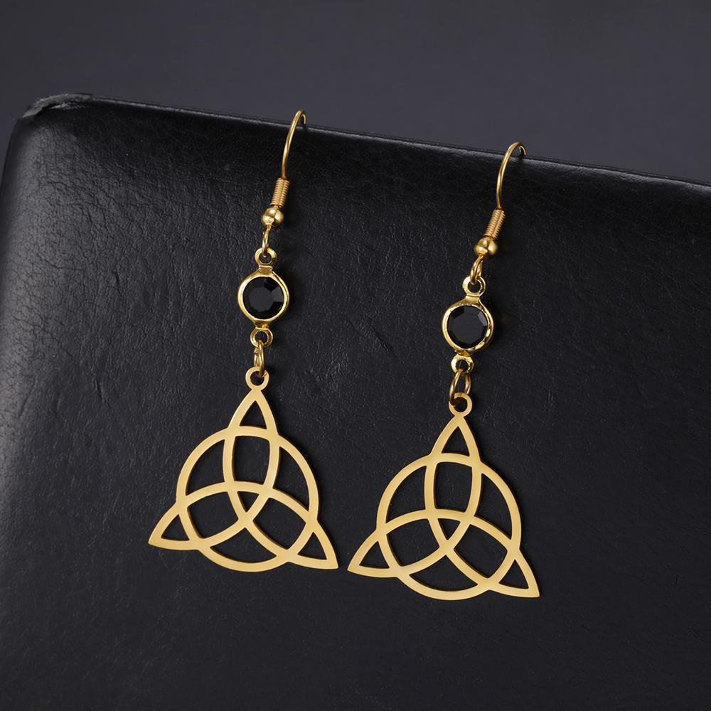 Dawapara Celtics Knot Triquetra Trinity Knot Earrings Good Luck Irish Amulet Black Birthstone Bohemian Stainless Steel Jewelry