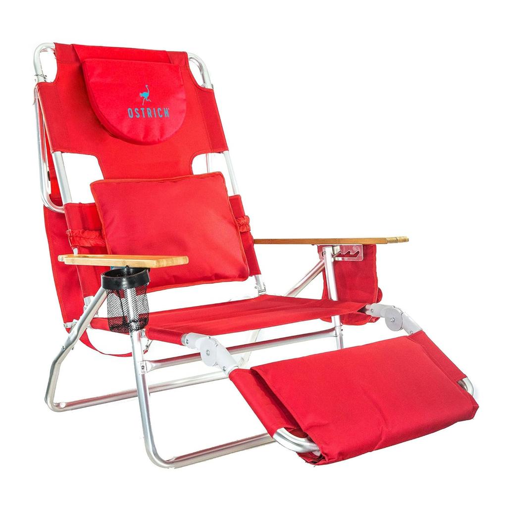 3-in-1 Padded Beach Chair w/ Face Cushion Arm Holes Folding Recliner Adjustable Backrest Footrest Cup Holder Side , Customized