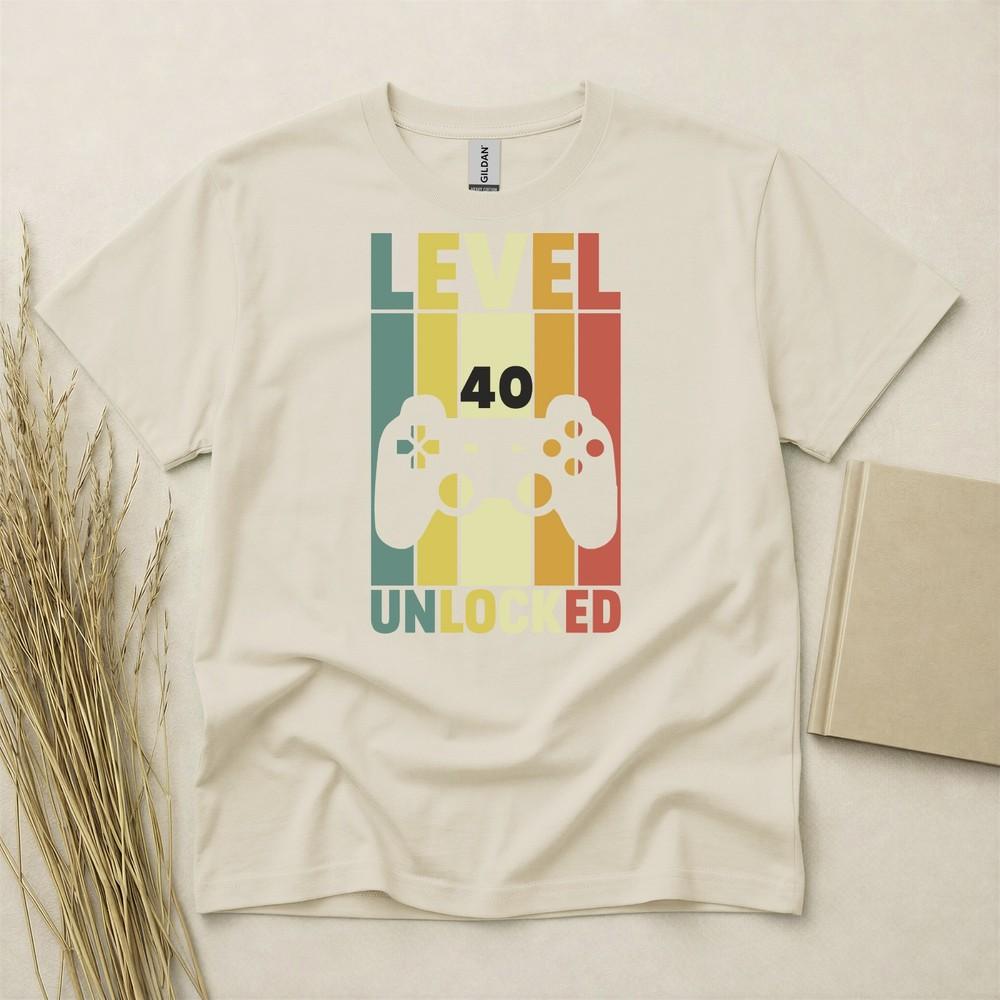 Level 40 Unlocked 40th Birthday T Shirt Custom Year Gift Gildan Heavy Cotton Tee