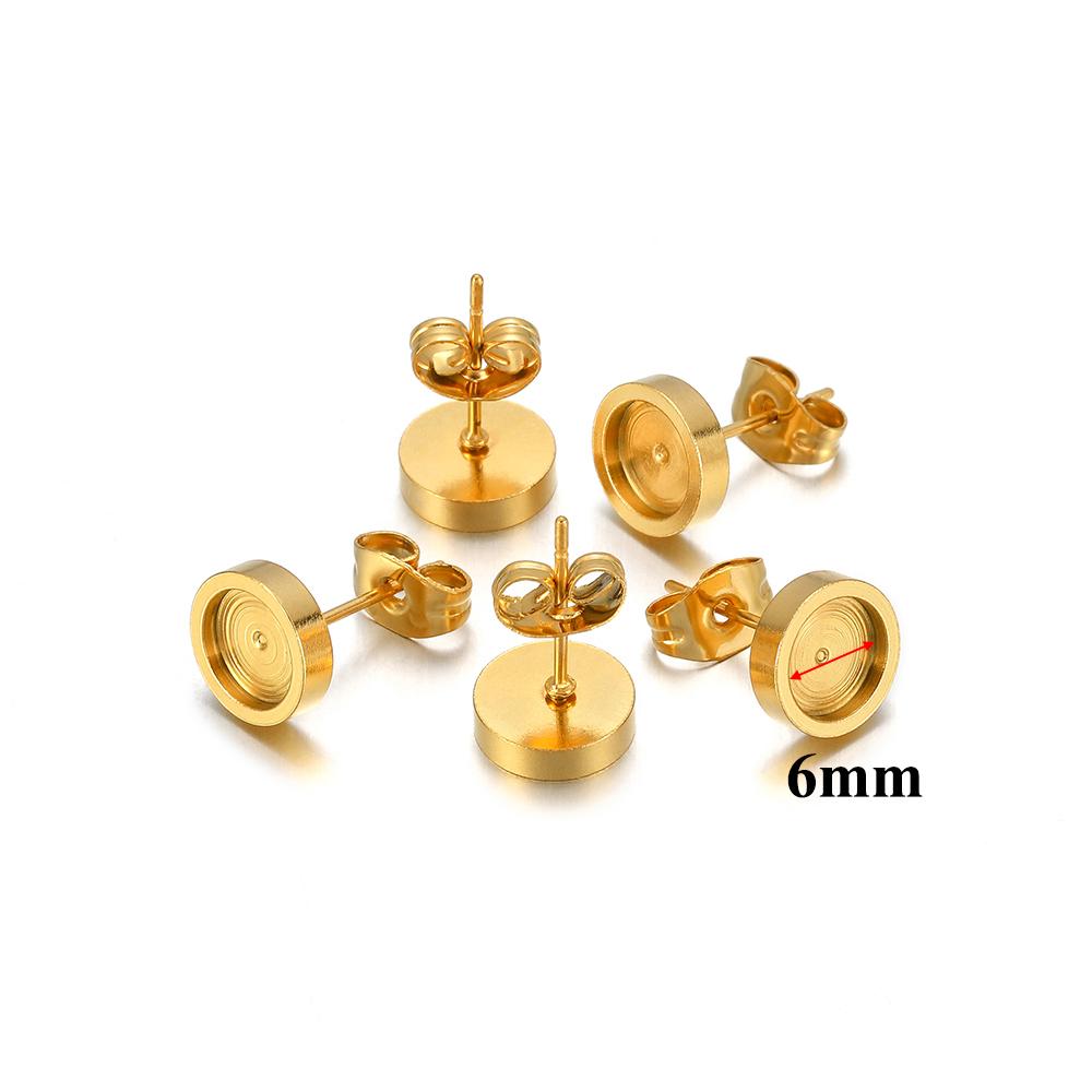 20pcs 6 8 10 12mm Gold Stainless Steel Flat Stud Earring Base Setting Blank Earring Cabochon Tray DIY Jewelry Making Wholesale