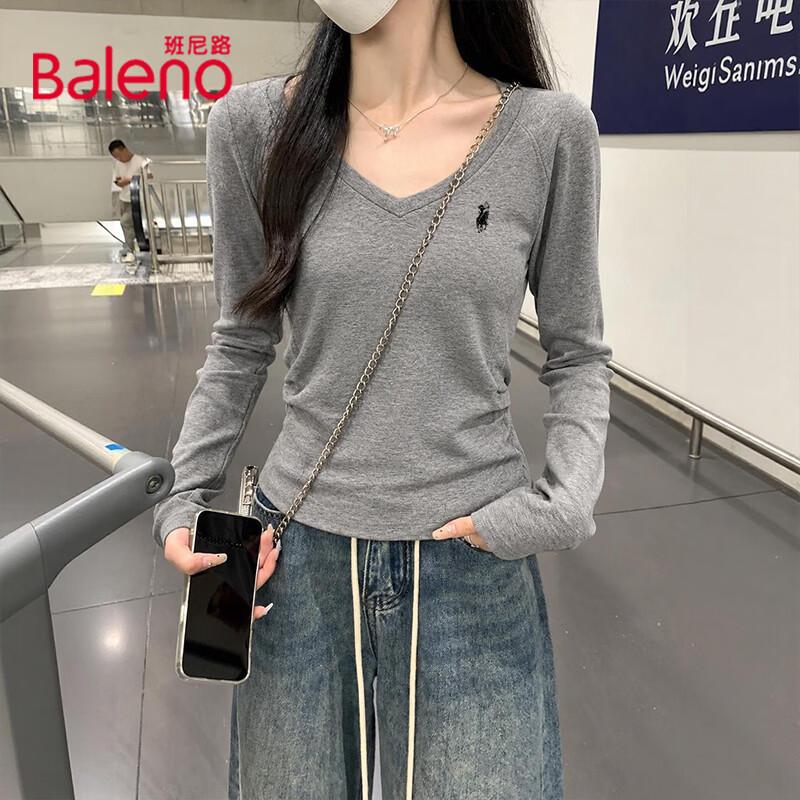 Baleno Women's V-Neck Long Sleeve Slim Fit Brushed Base Layer Top