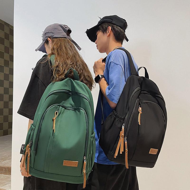 Simple Solid Color Letter Decoration Large Capacity Student Backpack Teen For