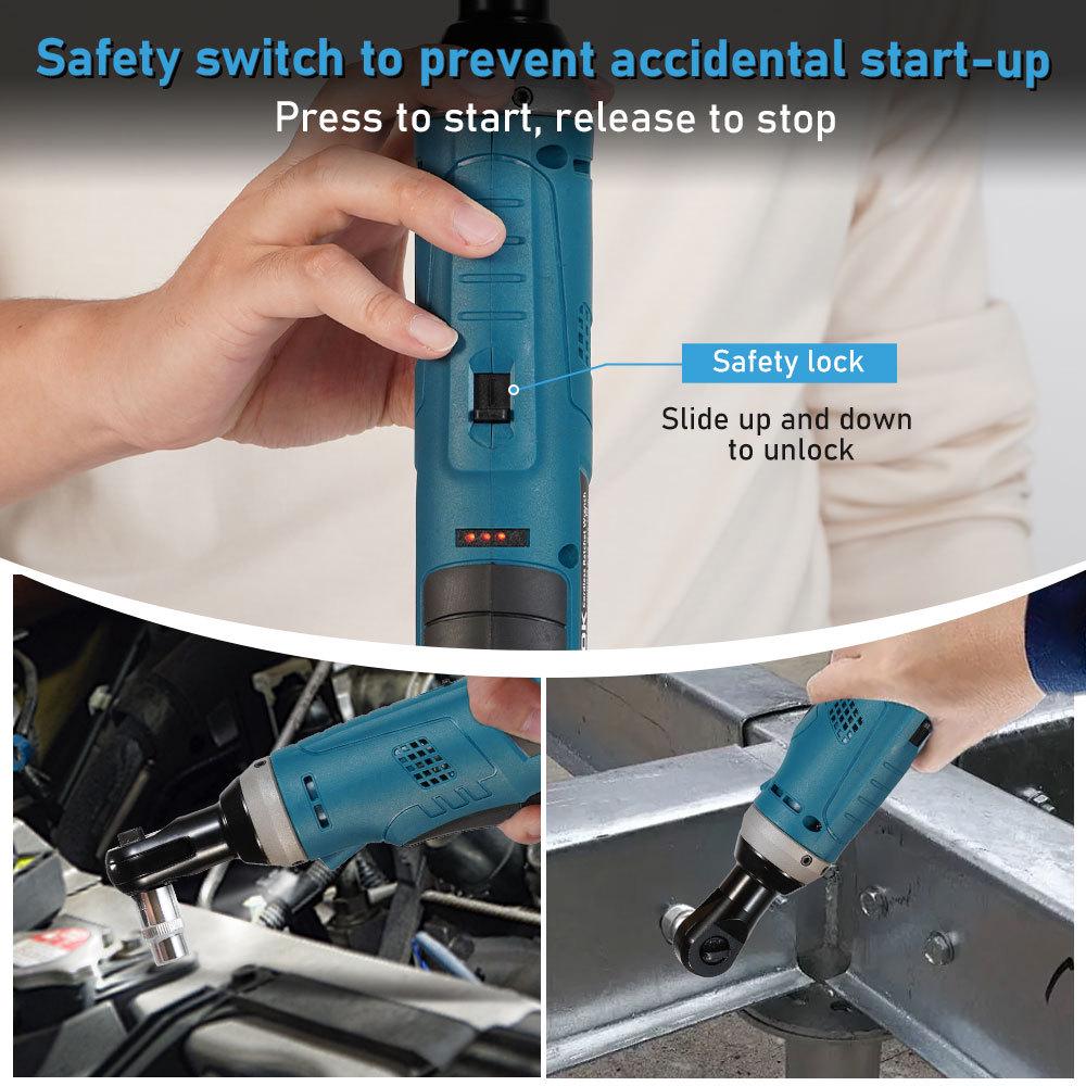 Rechargeable 90° Right Angle Electric Ratchet Wrench with Lithium Battery