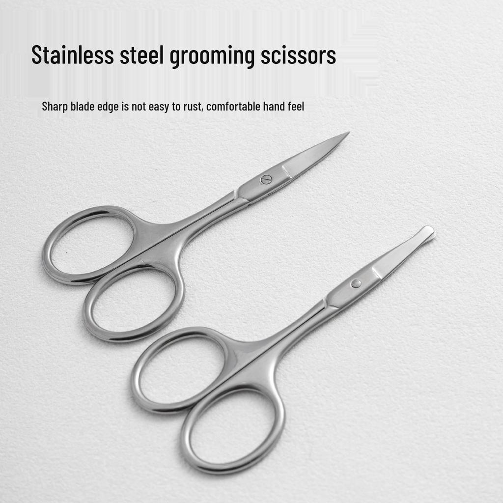 Ruyi Beauty Stainless Steel Small Scissors: Pointed & Round Tips for Eyebrows and Nose Hair Grooming.