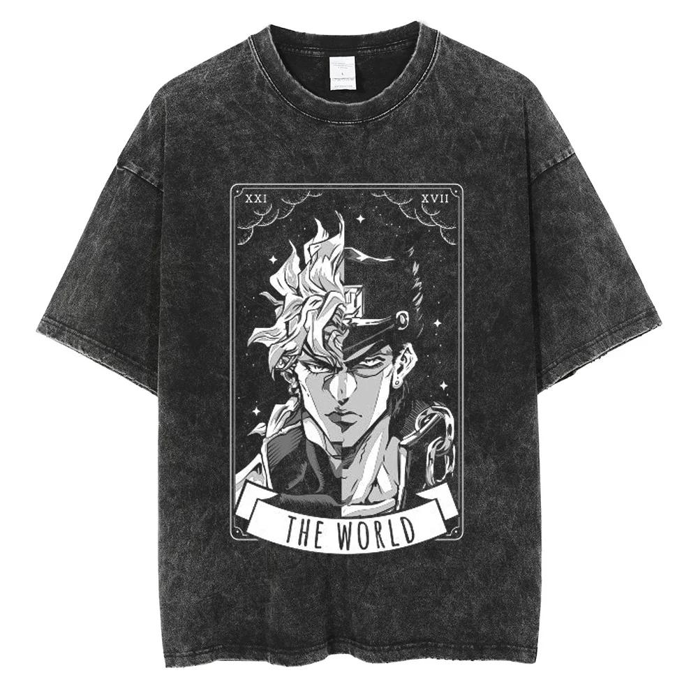 2026 Hot Sale JOJO Bizarre Adventure Gyro Zeppeli T Shirt Men Vintage Washed Oversized Tees Anime Graphic T-shirts Streetwear Cotton Tops Men Women