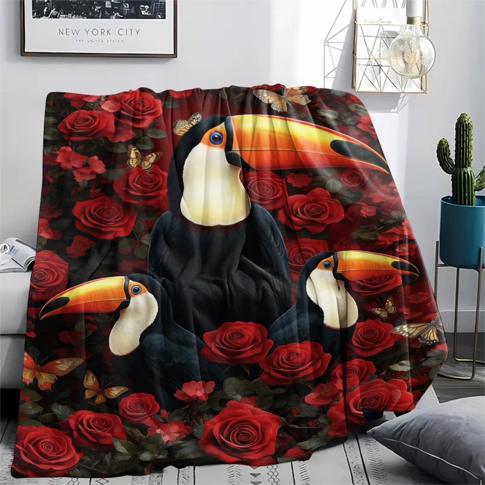 1PC Red Rose Owl Print Flannel Blanket, High Quality All Seasons, Home Decor, Warmth and Comfort, Perfect for Christmas Gifts