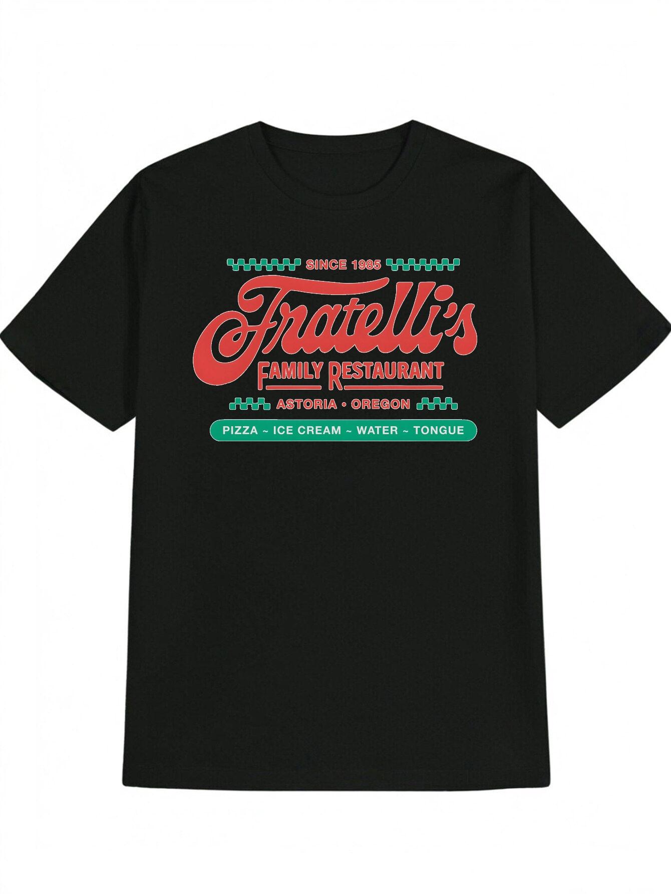Casual Crew Neck T-shirt with Fratelli S Family Restaurant Graphic Print - Green & White Checkered Design L