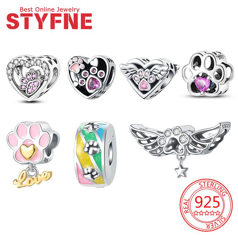 Original Copper Charms Cat Dog Paw Print Beads Fit Bracelets Beads Charms Jewelry Making Fine Jewelry Gift
