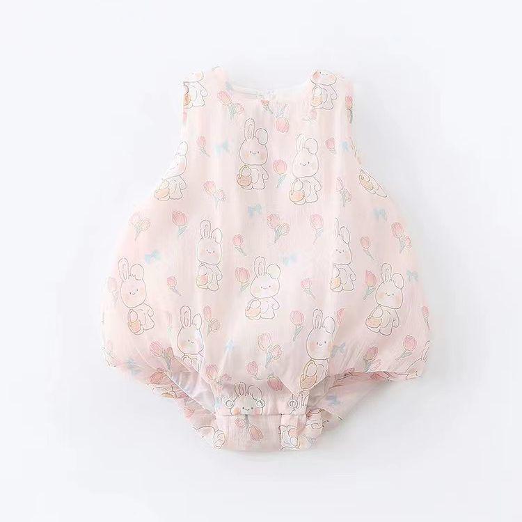 Baby Girl Summer Sleeveless Romper - Cute Rabbit Design