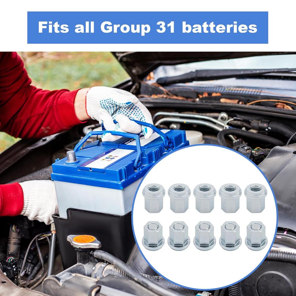 Group 31 Battery Stainless Steel Closed Nut For Standard 3/8" Stud 6015-010 10PCS