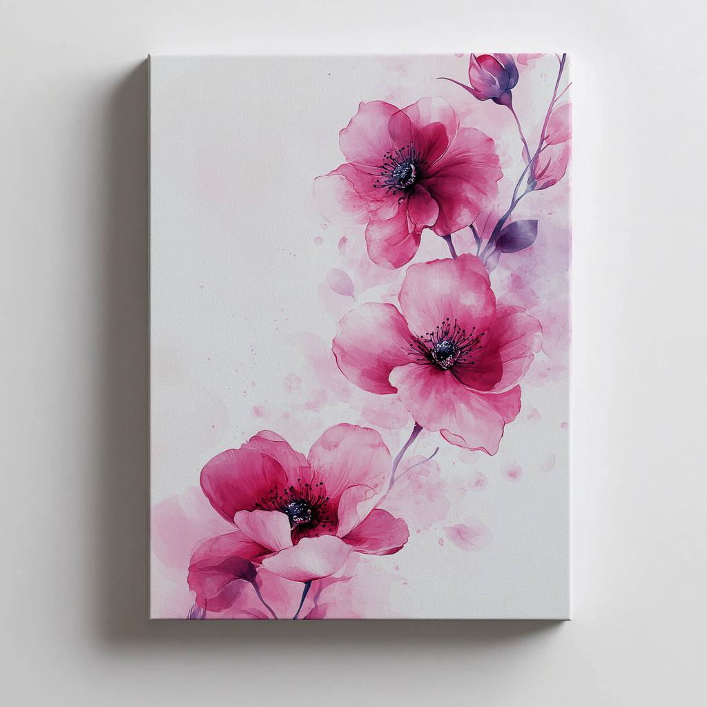 Różowe Kwiaty Na Białym Tle Różowe Kwiaty Na Białym Tle, 70X100 Cm, Bez Ramy, Płótno Premium Na Blejtramie