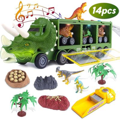 Camión de juguete de dinosaurio para niños, juego de juguetes de dinosaurio para niños con luz y sonido, juguete transportador de dinosaurios