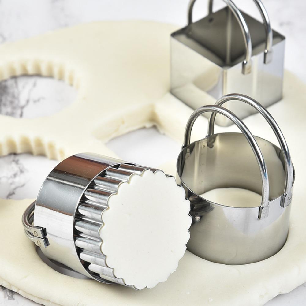 5pcs 5 Sizes Stainless Steel Cookie Cutter Set Square/Round Sandwich Mold Biscuit Mold  Scone