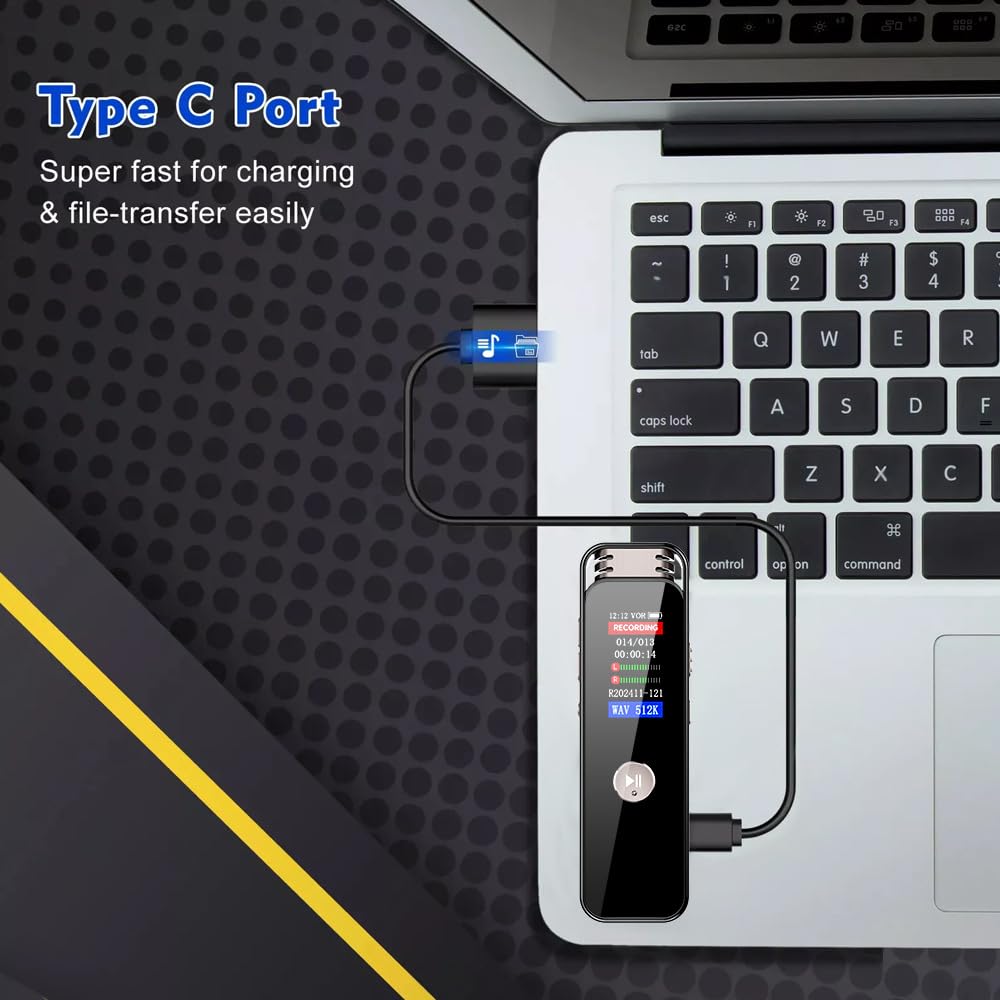 Compact Voice IC Recorder for 32GB Large Capacity 1536kbps Long Continuous Recording Dual Noise Up To 128GB TF Card Charging OTG MP3 Player Easy Ideal