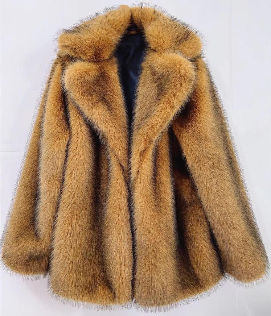 Eco-Friendly Faux Fur Mid-Length Women's Coat - Warm Winter 2025 European & American Style