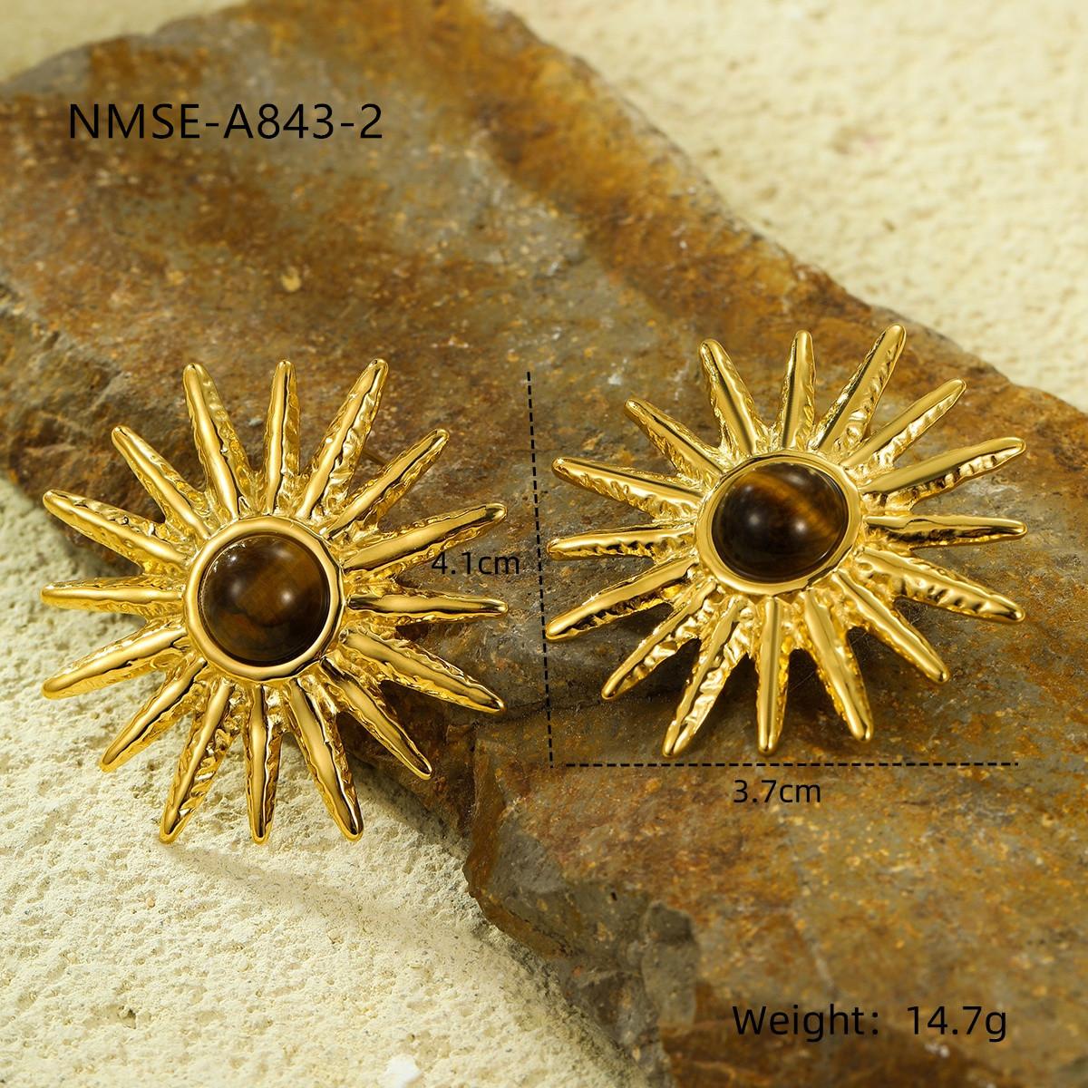 GEMCHIC Women s Vintage Sunflower Earrings with Tiger Eye Stone Gold Plated Stainless Steel Studs