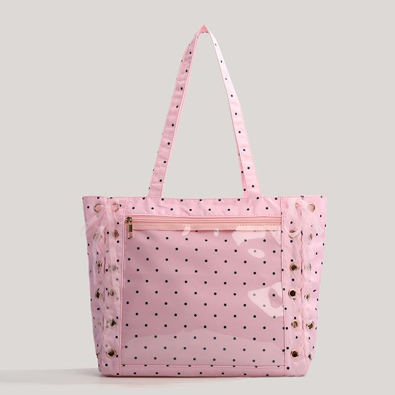 Large-capacity Tote Bag with Bow Tie, Stylish Handbag with Transparent Shoulder Strap