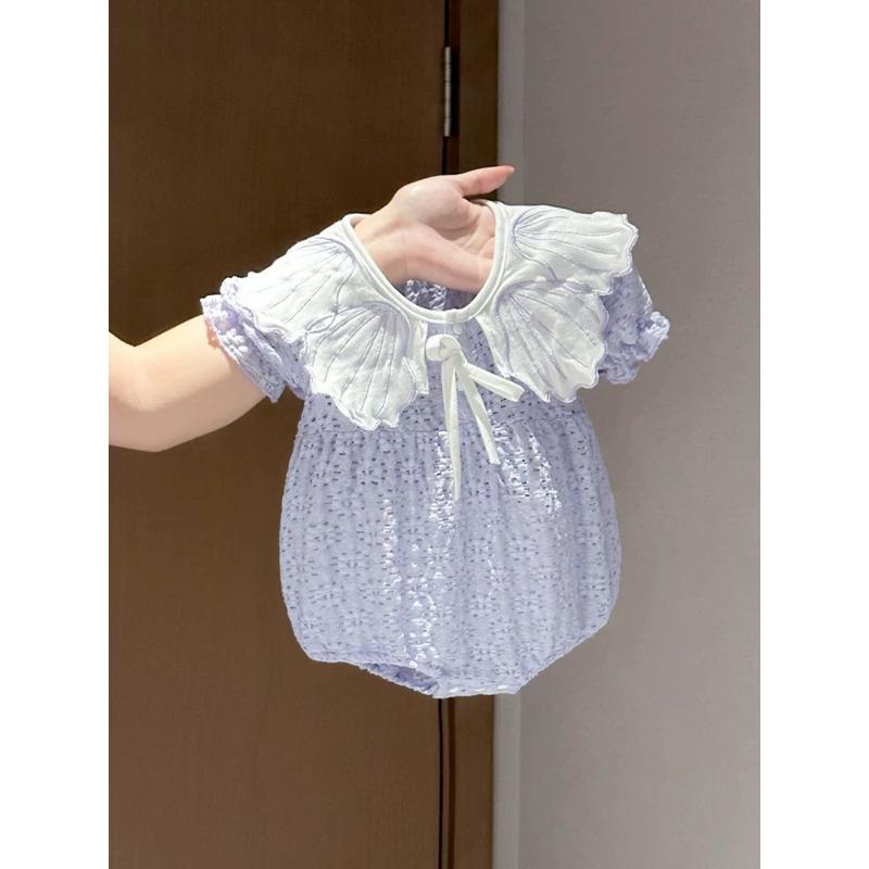 Trendy Lace Triangle Infant Bodysuit Princess Wing Short Sleeve Skin-friendly Baby Girls Summer Crawling Outfit 0-18M
