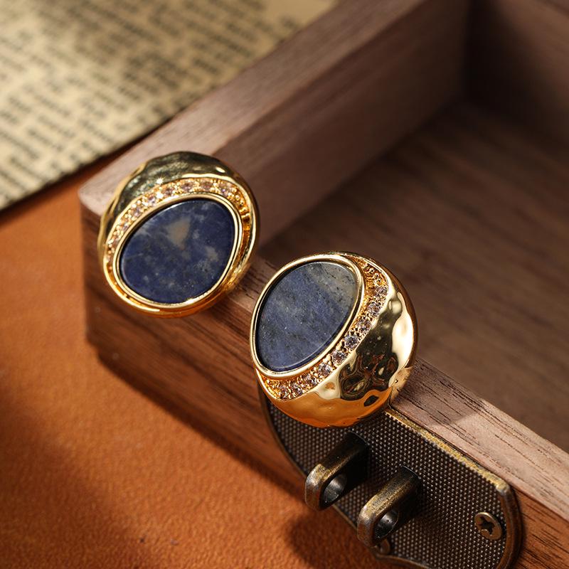 

Vintage Irregular Natural Stone Silver Stud Earrings for Women
