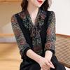 Autumn Winter Fashionable Elegant Shirt Women Flowing Collar Loose Long Sleeve Patchwork Casual Office Lady