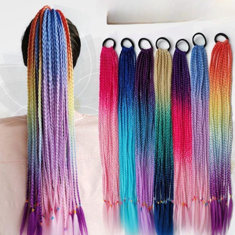 Children's Wig Dreadlocks Hair Accessories Bow Tie Style Colorful Braided Hair Ties Girls' Short Stage Cute Ombre Ponytail
