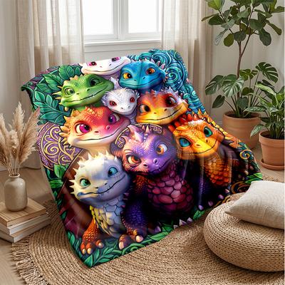 Dragon Family Portrait Theme Blanket Lightweight Warm Flannel Blanket Decorative Throw Blanket for Home Decoration