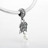 Voguish Stylish  Sterling Color Dramatic White Enamel Heart Golden Beads Fit Original Charm Wrist Bracelet Jewelry MakingFashion Charm