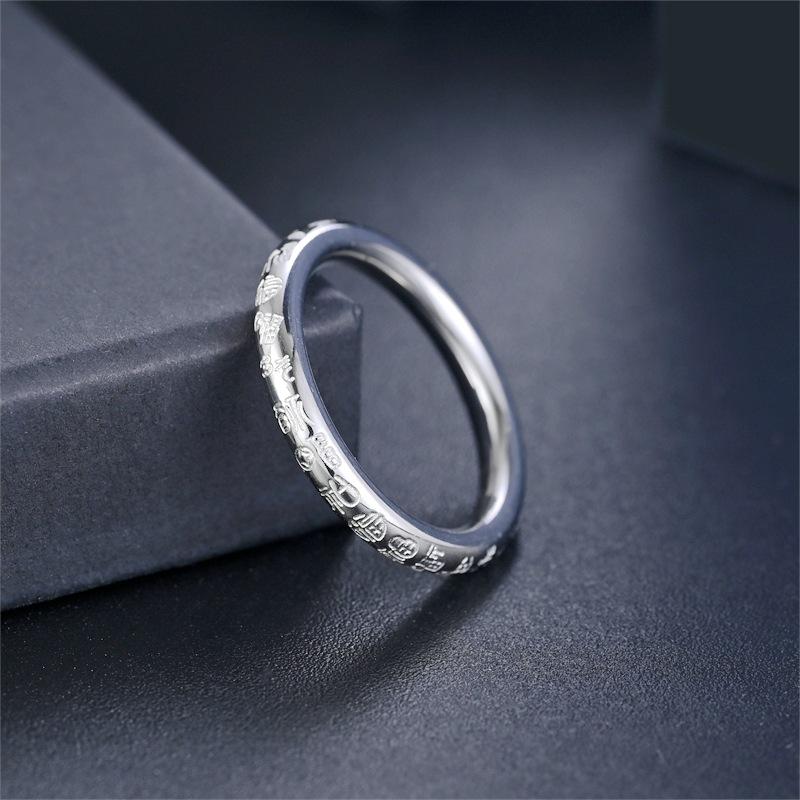 CNC engraved high-grade Wanfu character titanium steel ring women's INS tide 18K gold light luxury fashion couple ring hand jewelry