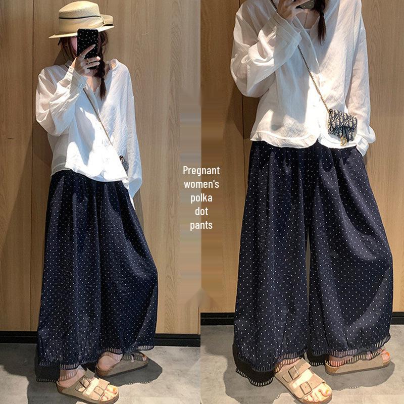 Retro Japanese Style Maternity Lantern Wide-Leg Cropped Pants - Slimming Petite Floral Design XL