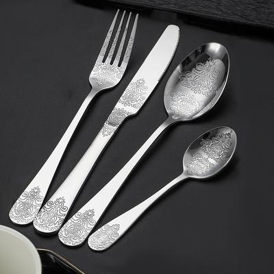 Stainless Steel Silver Tableware Cutlery Set with Knife Fork Spoon Silverware Set for Restaurant Hotel Handle Exquisite Carving