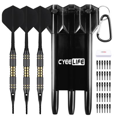 CyeeLife Plastic Dart Tips Professional Soft Tip Dart Set 18g with Suitcase and 30 Extra Tips for Electronic Dart Boards Black