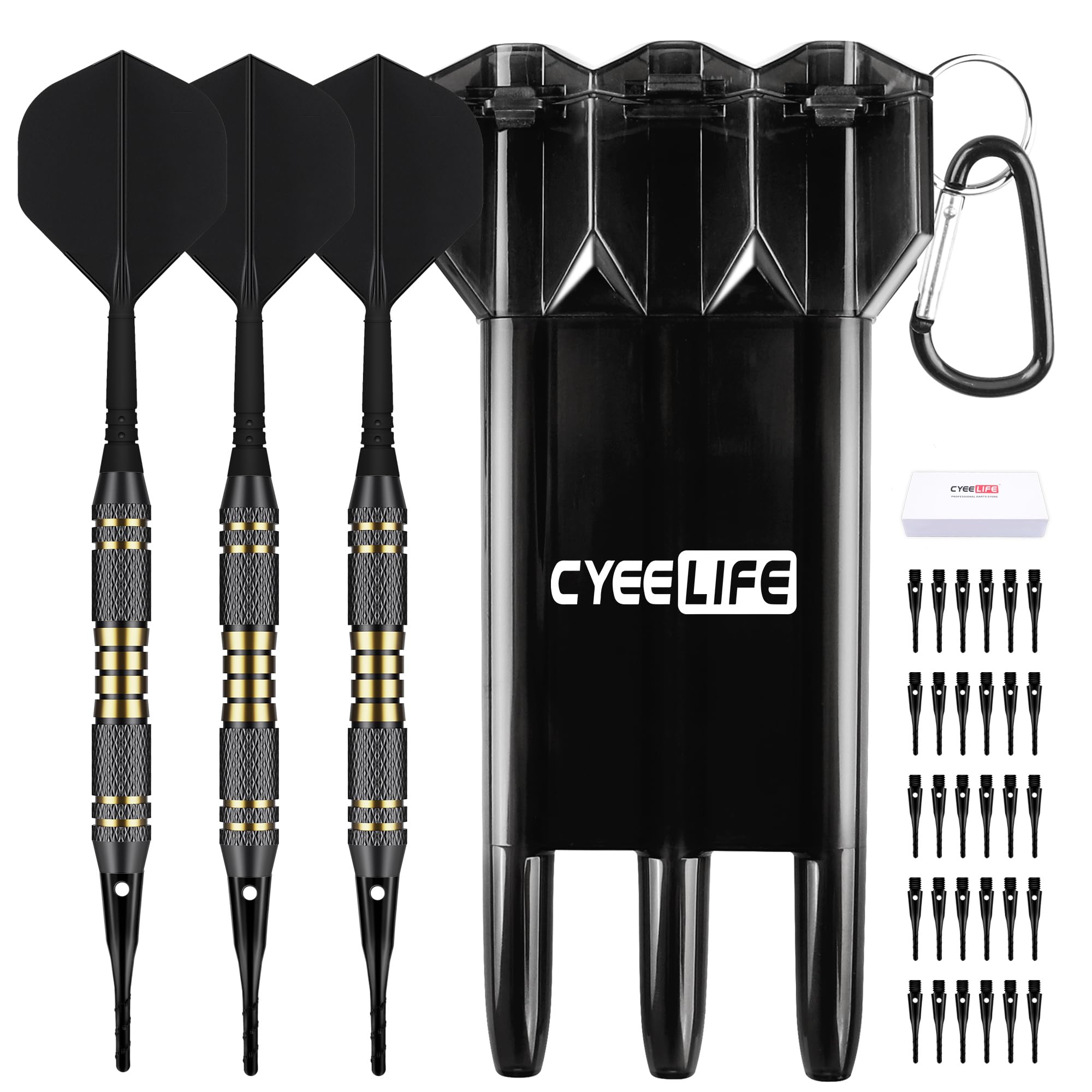 

CyeeLife Plastic Dart Tips Professional Soft Tip Dart Set 18g with Suitcase and 30 Extra Tips for Electronic Dart Boards Black