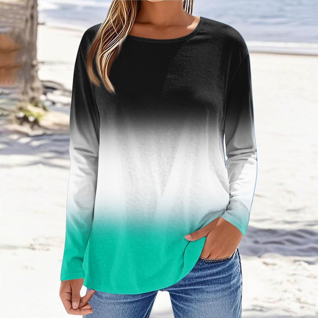 Women's Fashionable Casual Printed Long Sleeved Round Neck Top Round Neck Top Top