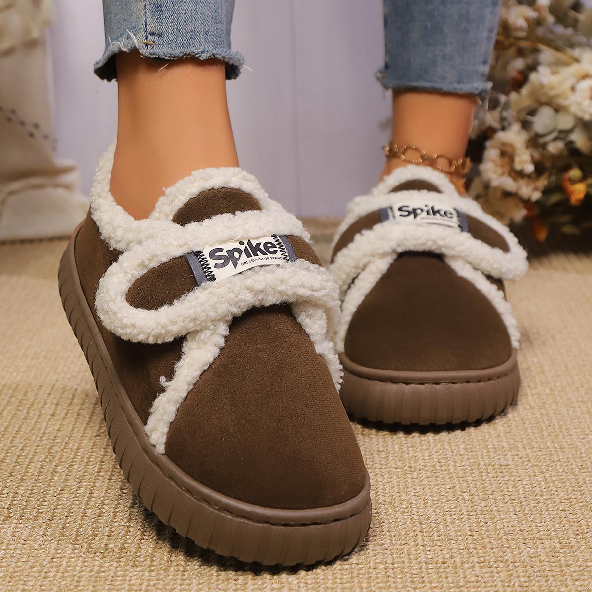 

Fashion Sweet Short Plush Decoration Velcro Snow Boots Women 2025 Winter Round Toe Thick Bottom Ankle Boots Soft Sole Warm Fur Botas 36-37 коричневый