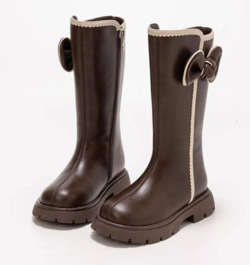 [Kids Fleece Lined Martin Boots Girls Winter Tall Boots Princess Warm Boots Fashion Versatile Boots] size 26 коричневый