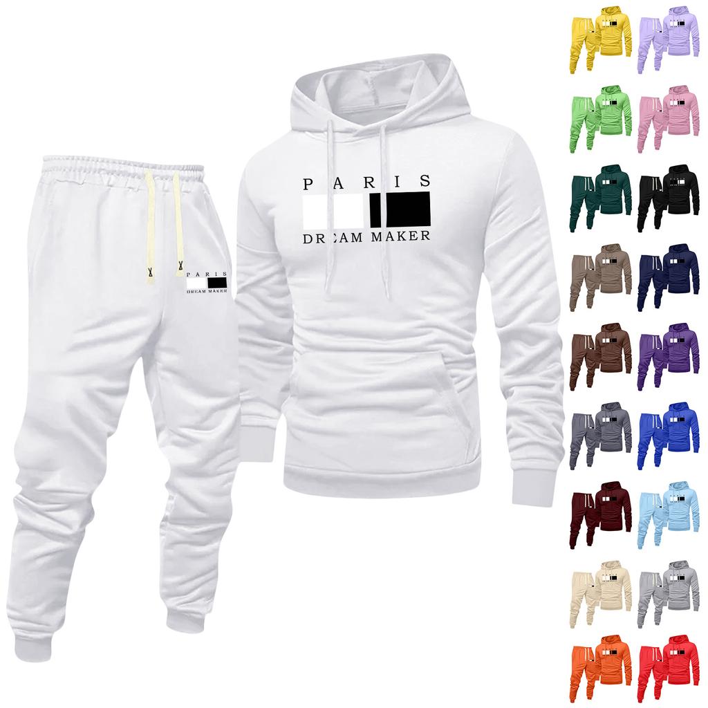 Men's Printed Hooded Sweatshirt And Sweatpants Casual Sports Suit